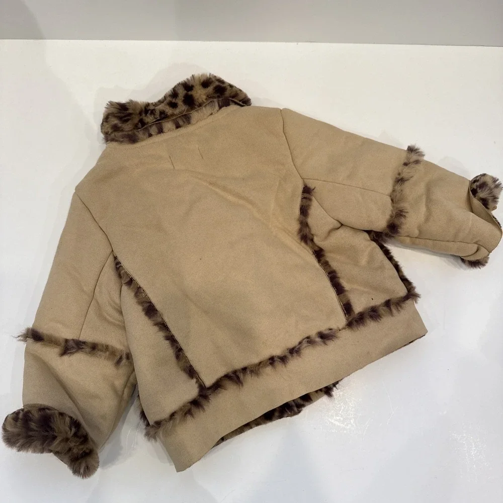 The Children's Place Girls Coat 24 Months Winter Leopard Faux Fur‎ Lined NWT